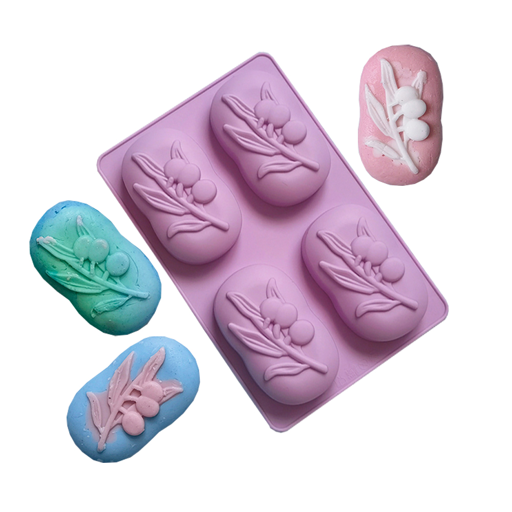 Candle Making Course - Ovale Olivenbaum-Silikon-Seifenform mit 4 Mulden, DIY-Seifenherstellung,