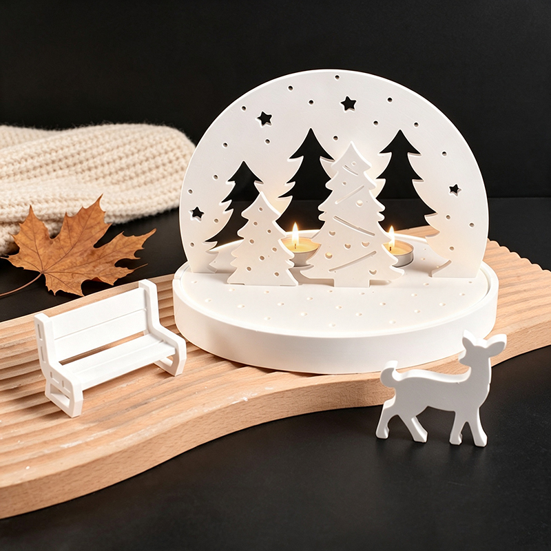 Candle Making Ideas - Weihnachts-Elch-Teelichthalter-Silikonformen, 3D-Harz-Gips-Tablett-Form-Set, DIY-Winterszene-Lampensockel-Bastelwerkzeug-Set