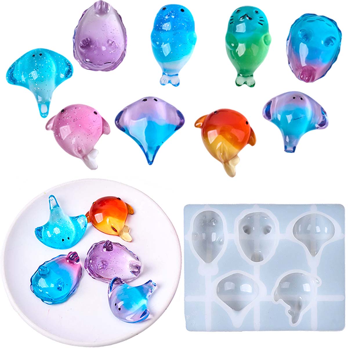 Candle Making Equipment - 3D-Heilungs-Silikonform mit Kawaii Manta-Rochen- und Wal-Motiv