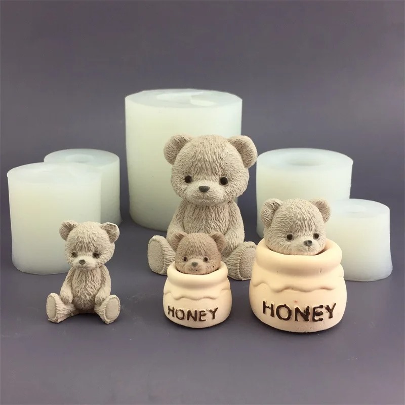 Candle Making Jars - Niedliche Bären-Honigglas-Silikonform, Würfelform, Aromatherapie-Gips-Gießform, Kerzenherstellungszubehör